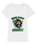 cu desene de Halloween - Vegan zombie - Grains! Tricou mânecă scurtă guler V Damă Evoker