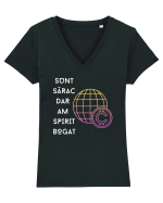 SUNT SĂRAC DAR AM SPIRIT BOGAT Tricou mânecă scurtă guler V Damă Evoker