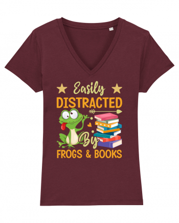 Easily Distracted By Frogs & Books Burgundy