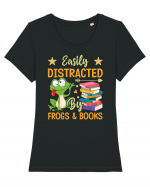 Easily Distracted By Frogs & Books Tricou mânecă scurtă guler larg fitted Damă Expresser