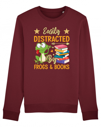 Easily Distracted By Frogs & Books Burgundy