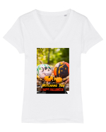 Witching you a happy Halloween Tricou mânecă scurtă guler V Damă Evoker