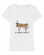 Te iubesc MOOOLT Tricou mânecă scurtă guler V Damă Evoker