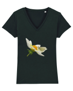 Floare si fluture alb Tricou mânecă scurtă guler V Damă Evoker