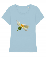 Floare si fluture alb Tricou mânecă scurtă guler larg fitted Damă Expresser