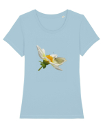 Floare si fluture alb Tricou mânecă scurtă guler larg fitted Damă Expresser