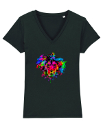 Lion Leo in culori Tricou mânecă scurtă guler V Damă Evoker