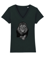 Leu alb negru Tricou mânecă scurtă guler V Damă Evoker