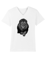 Leu alb negru Tricou mânecă scurtă guler V Bărbat Presenter