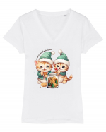 cu pisici de Craciun - Cookies for Santa Claus Tricou mânecă scurtă guler V Damă Evoker
