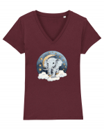 Elefant pe nori Tricou mânecă scurtă guler V Damă Evoker