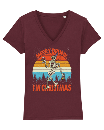 Merry Drunk I'm Christmas Funny Drunk Skeleton Burgundy