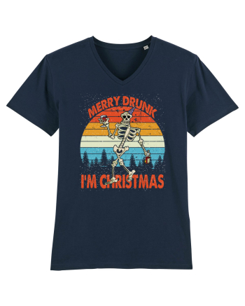 Merry Drunk I'm Christmas Funny Drunk Skeleton French Navy
