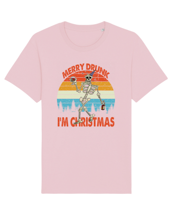 Merry Drunk I'm Christmas Funny Drunk Skeleton Cotton Pink