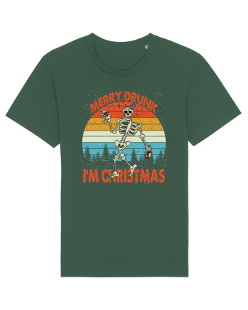Merry Drunk I'm Christmas Funny Drunk Skeleton Bottle Green