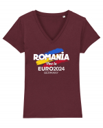 Romania Euro 2024 Tricou mânecă scurtă guler V Damă Evoker