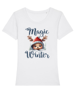 de Craciun cu pui de ren - Magic winter Tricou mânecă scurtă guler larg fitted Damă Expresser
