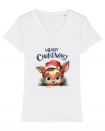 de Craciun cu pui de ren - Merry Christmas Little Reindeer Tricou mânecă scurtă guler V Damă Evoker