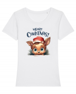 de Craciun cu pui de ren - Merry Christmas Little Reindeer Tricou mânecă scurtă guler larg fitted Damă Expresser