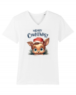 de Craciun cu pui de ren - Merry Christmas Little Reindeer Tricou mânecă scurtă guler V Bărbat Presenter