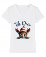 de Craciun cu pui de ren - Oh Deer Reindeer Tricou mânecă scurtă guler V Damă Evoker