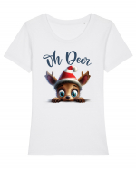 de Craciun cu pui de ren - Oh Deer Reindeer Tricou mânecă scurtă guler larg fitted Damă Expresser