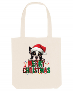 cu urări de Crăciun si cățel Boston Terrier Sacoșă textilă
