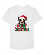 cu urări de Crăciun si cățel Boston Terrier Tricou mânecă scurtă guler larg Bărbat Skater