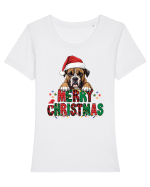 cu urări de Crăciun si cățel Boxer Tricou mânecă scurtă guler larg fitted Damă Expresser