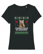 amuzant cu motive de Crăciun - Christmas is coming Tricou mânecă scurtă guler larg fitted Damă Expresser