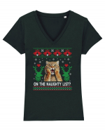 amuzant cu motive de Crăciun - On the naughty list Tricou mânecă scurtă guler V Damă Evoker