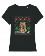 amuzant cu motive de Crăciun - On the naughty list Tricou mânecă scurtă guler larg fitted Damă Expresser