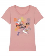 BUBBLE TEA LOVER Tricou mânecă scurtă guler larg fitted Damă Expresser