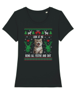amuzant cu motive de Crăciun - Look at me being all festive Tricou mânecă scurtă guler larg fitted Damă Expresser