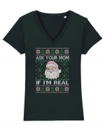 amuzant cu motive de Crăciun - Ask your mom if I am real Tricou mânecă scurtă guler V Damă Evoker