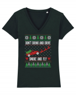 amuzant cu motive de Crăciun - Do not drink and drive Tricou mânecă scurtă guler V Damă Evoker