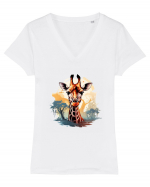 Savana Giraffe  Tricou mânecă scurtă guler V Damă Evoker