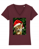 Cat in Christmas tree Tricou mânecă scurtă guler V Damă Evoker