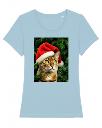 Cat in Christmas tree Sky Blue