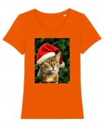 Cat in Christmas tree Tricou mânecă scurtă guler larg fitted Damă Expresser