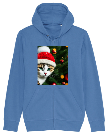 Cat in Christmas tree Bright Blue