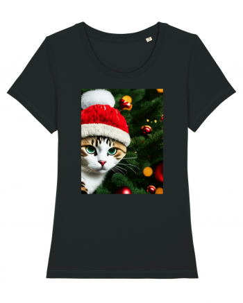 Cat in Christmas tree Black