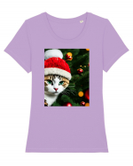 Cat in Christmas tree Tricou mânecă scurtă guler larg fitted Damă Expresser