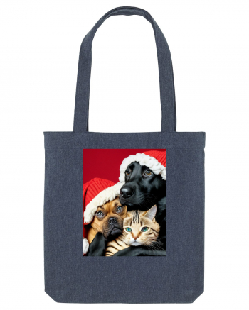 Dogs and cat in Christmas spirit  Midnight Blue