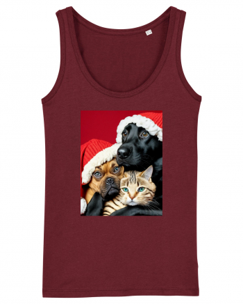 Dogs and cat in Christmas spirit  Burgundy