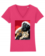 Dogs and cat in Christmas spirit  Tricou mânecă scurtă guler V Damă Evoker