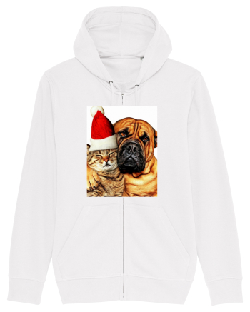Dogs and cat in Christmas spirit White