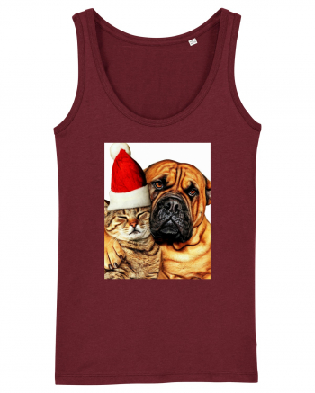 Dogs and cat in Christmas spirit Burgundy