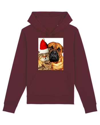 Dogs and cat in Christmas spirit Burgundy