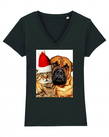 Dogs and cat in Christmas spirit Black